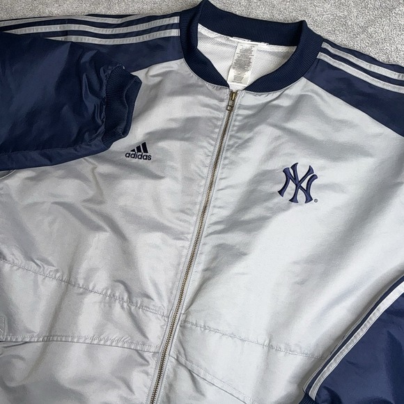 adidas Jackets & Blazers - Adidas New York Yankees Jacket XXL Navy Blue Gray Full‎ Zip 3 Stripes Logo